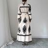 Women's Long Sleeve Geometric Print Maxi Dress Button Down With Waist Belt