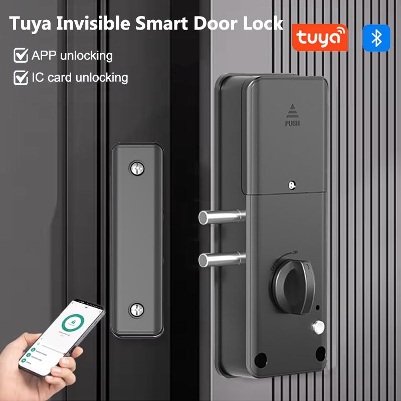 Home Tuya Smart Door Lock Handle Hidden Anti Theft Electronic Keyless Lock Security Entry IC Card Unlock For Wooden Door