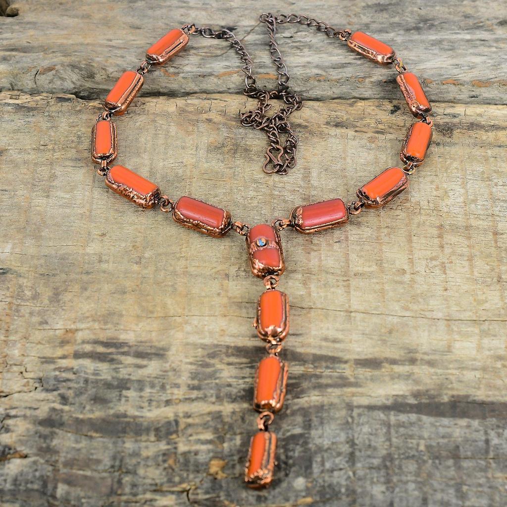Red Coral Necklace Electroformed Copper Necklace Adjustable Chain Necklace Copper Handmade Jewelry Turquoise Gemstone Necklace Gifts For Her