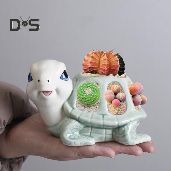 Pflanzgefäß für Sukkulenten in Schildkrötenform, Keramik-Blumentopf in Schildkrötenform, hohler Pflanztopf in Schildkrötenform mit Abflussloch für Kräuter, Sukkulenten und Kakteen