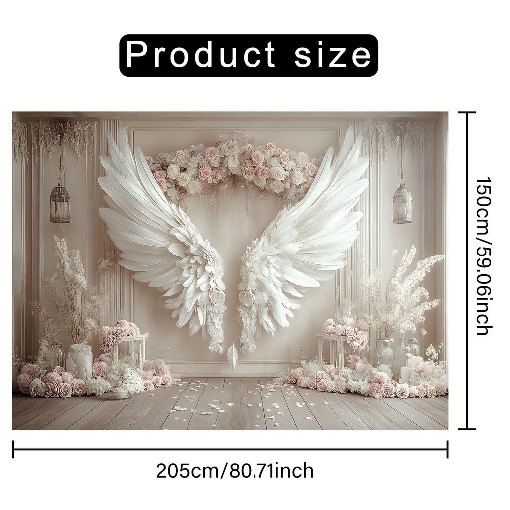 1 White Angel Wing Background Banner, Polyester Photography Wall Decoration, Suitable for Weddings, Birthdays, Anniversaries