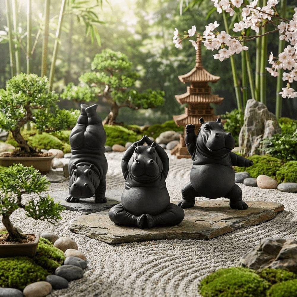3Pcs Calm Animal Yoga Hippo Statue Art Crafts Hippo Figurines Hippo Sculpture  Yoga Studio