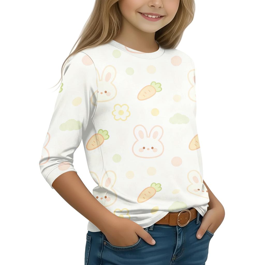 Kids' Casual Round Neck Printed 3/4 Sleeve Top, Back to School