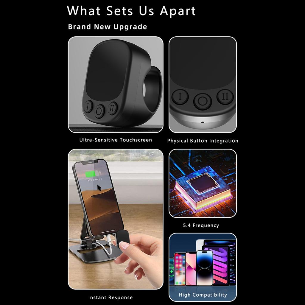 Fernbedienungsring mit Touchpad Bluetooth 5.4 Scrollring Kabelloser Seitenumblätzer Kamera-Fernbedienung für Telefon Tablet