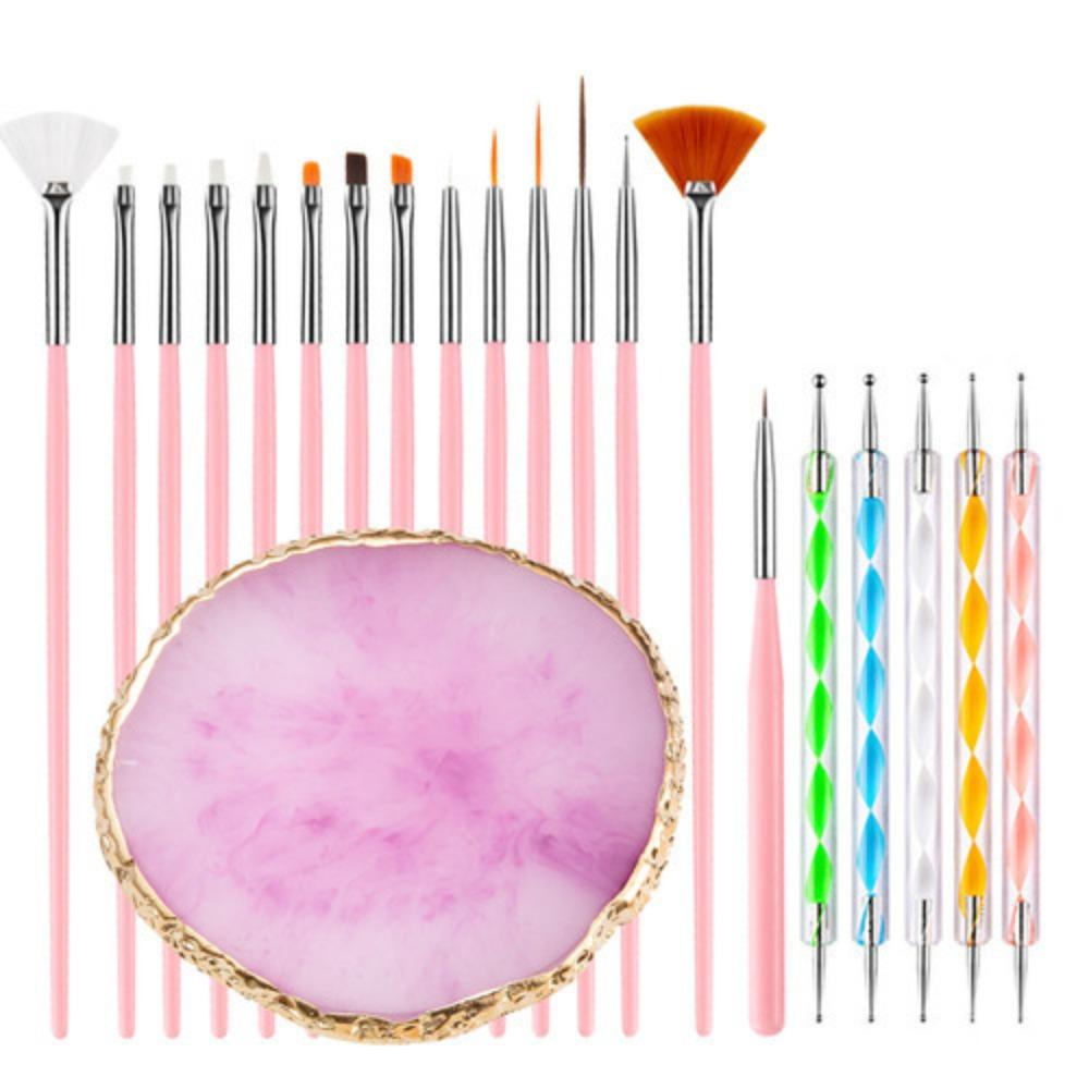 21/27PCS Manicure Tools Nail Art Brush Set with Resin Palette Nail Sculpture Pen Dotting Pen for DIY Nail Art