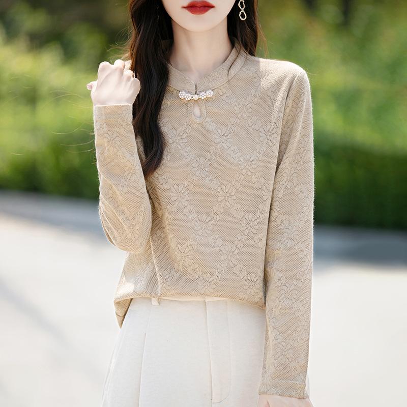 Spring and Autumn Improved Semi-high-neck Knitted Sweater, Women's Base Shirt, Cheongsam Collar, New Chinese-style Stand-up Collar