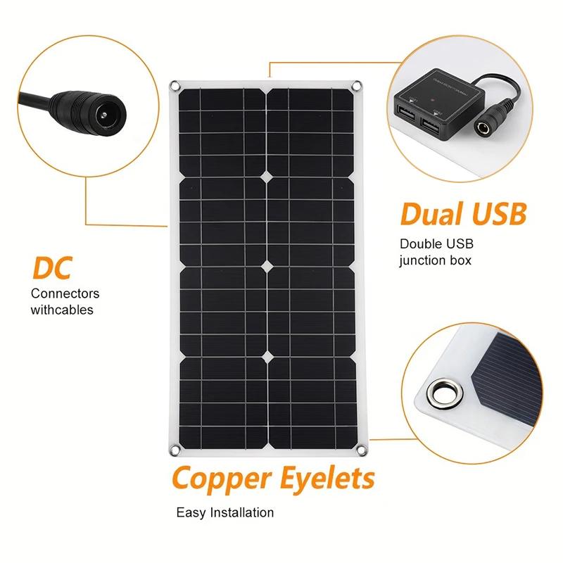 1000W 18V Monocrystalline Silicon Solar Panel Dual USB 12V/5V DC Single Crystal Flexible Solar Charger for Car RV Battery Charge