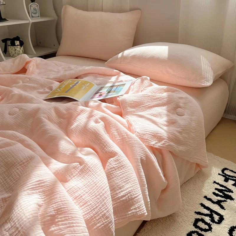 New class A double-layer yarn Xia Liang quilt four-piece summer single dormitory thin quilt summer air conditioner quilt