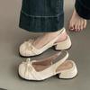 French Bow Bag Head Sandals Women's Summer New with Skirt Temperament Medium Heel Single Shoes Thick Heel High Heels