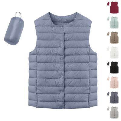 Women's Lightweight Down Jacket, Solid Color, Down Vest With Pockets