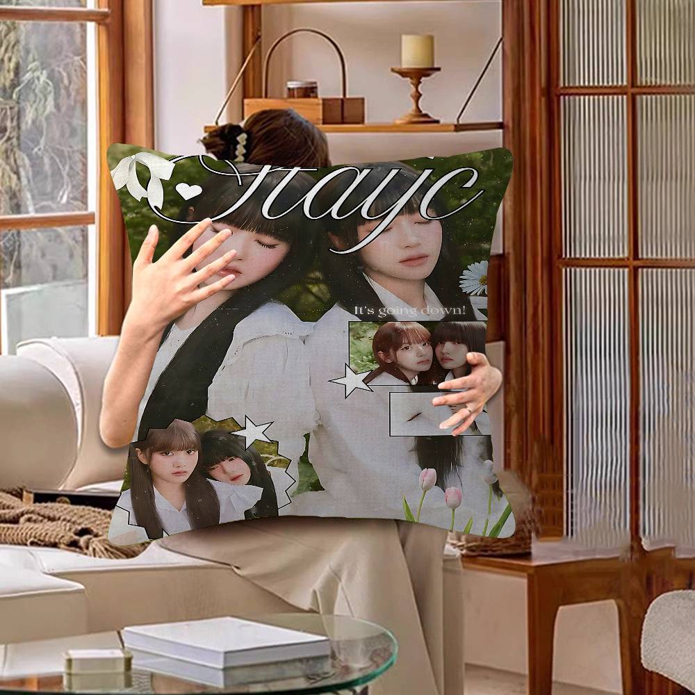 Kpop Group S-sTAYC Office Cushion Pillowcase Car Cushion Cover45X45CM Lumbar Pillowcase Sofa Pillowcover