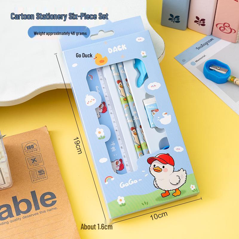 Cartoon Schreibwarenset für Kinder: Sechsteiliges Schulsaison-Bleistift-Set