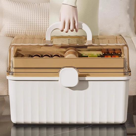 3-Tier Medicine Storage Box Medicine Organizer Lid Handle Plastic with Transparent Large Capacity Empty First Aid