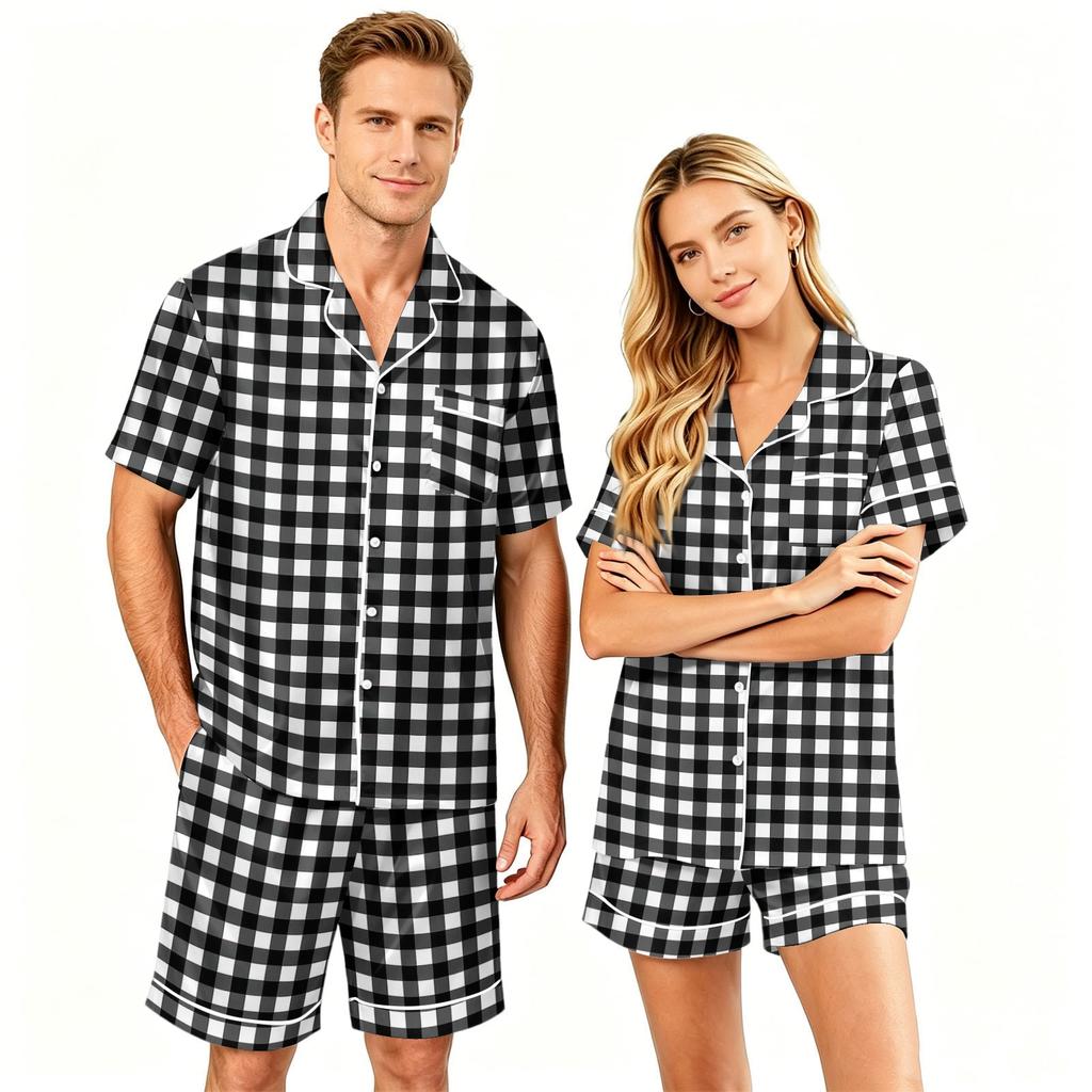 Couple Matching Pajama Set Short Sleeve Button Down Shirt and Shorts Loungewear Soft Casual Sleepwear Set Available In S To XXXXL