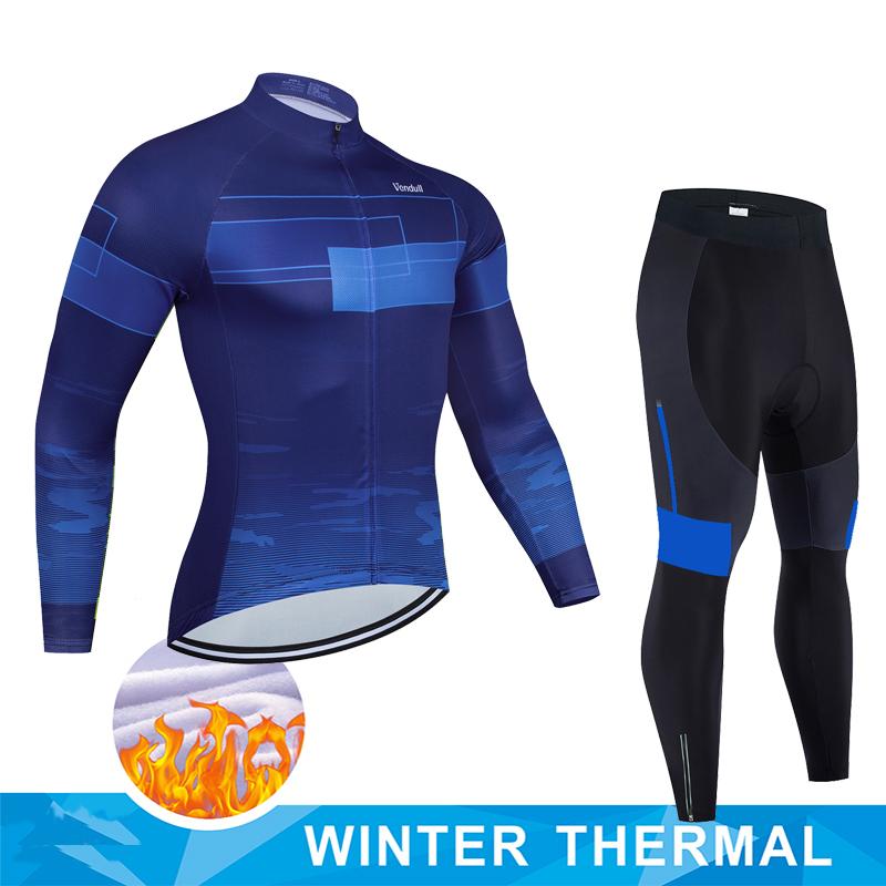 2025  Winter Thermal Fleece Cycling Jersey Set Man's Long Sleeves Cycling Kits Mountain Bike Jersey Road Bike Cycling Suit