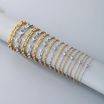 Trend Stainless Steel Too-Angle Chain Bracelet, Minimalist Style O-Word Trimmed Chain, Lobster Buckle Men'S And Women'S Necklace Set