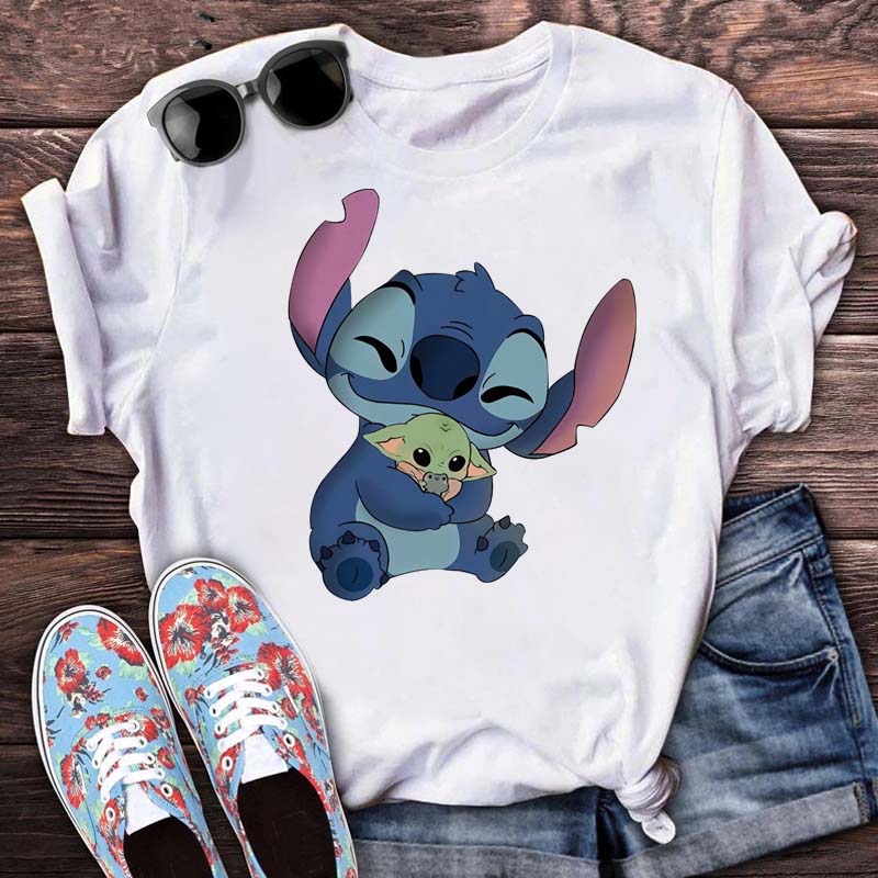 Cartoon Lilo Stitch Print T Shirts Fashion Graphic Tees Cute Stitch Tops Funny Vintage Casual Tshirt Gift Unisex
