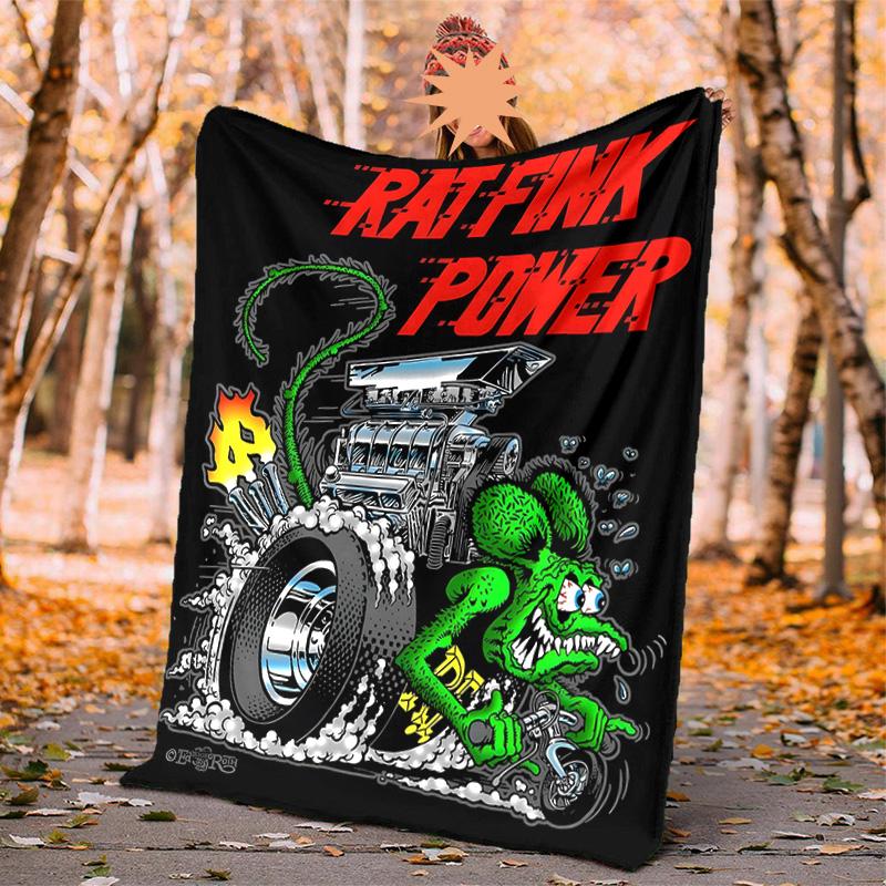 Rat Fink Power Flannel Blanket Soft Warm All-Season Throw, Design for Camping, Car Travel, Hiking Sofa, Bed, Office Perfect Gift for Parties