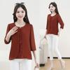 Autumn 3/4 Sleeve Top & T-Shirt Set for Middle-Aged Women