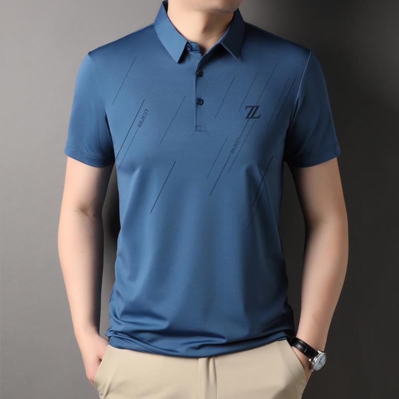 Men's Non-ironing Ice Silk Casual Polo Shirt Summer New Father Business Men's Lapel Short Sleeve