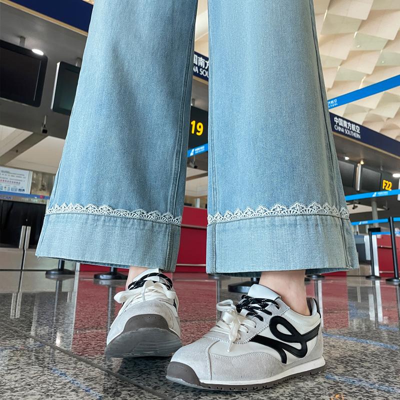 Ge Dijie Lace Patchwork Wide Leg Jeans