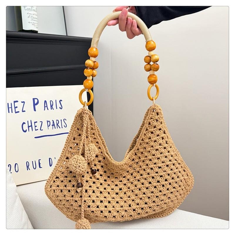 IELGY Hollow Large-Capacity Woven Tote Bag All-Match Underarm Bag Vacation Style Beach Bag
