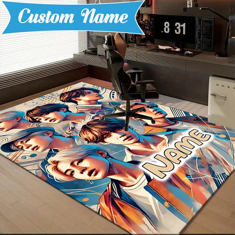 Custom Name K-pop Fashion Rug for Living Room, Game Rooms, Office, Bedroom, Floor Mat Playful Design, fan gifts Christmas decor