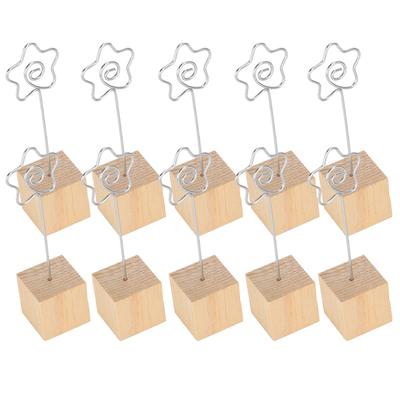 10Pcs Photo Holder Metal Clip Stand Note Message Card Picture Solid Wood Base Craft