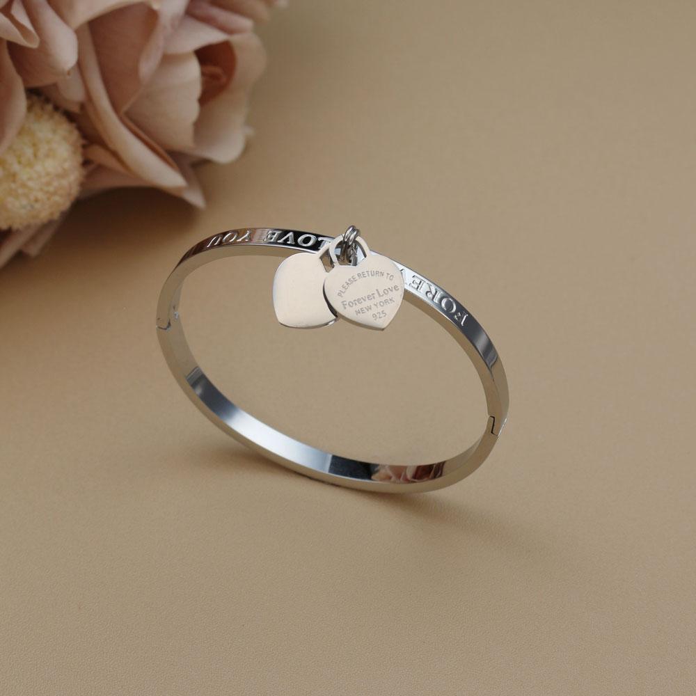 XB999 Hot Classic Stainless Steel Gold Color Bracelets & Bangles Wholesale Jewelry Fine Double Peach Heart Love Bracelets Female