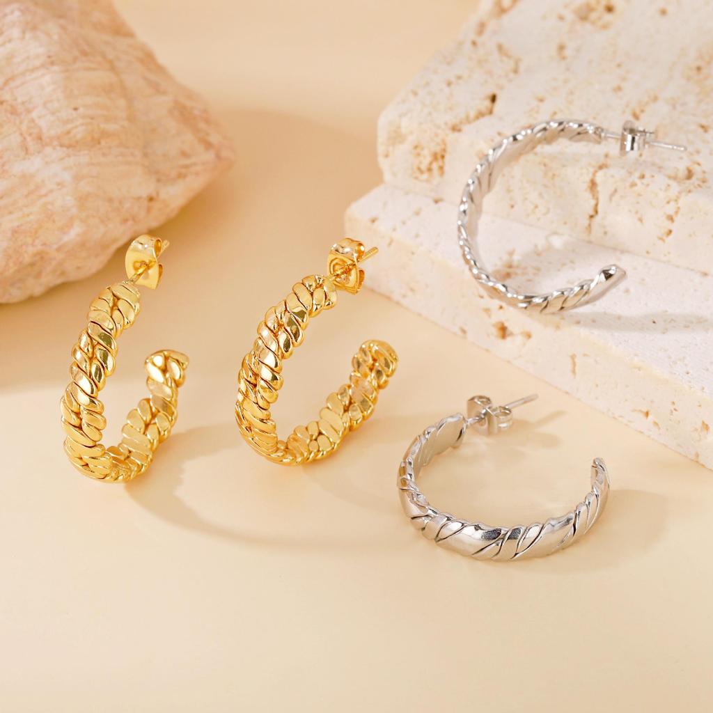 Layered Woven Texture Gold Hoop Earrings - High-End, Non-Fading Titanium Steel (2025)