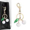 Sophisticated Resin Cherry Bag Charm with Glitter Key Ring Clip Stylish Metal Keychain Pendant Accessory for Purses