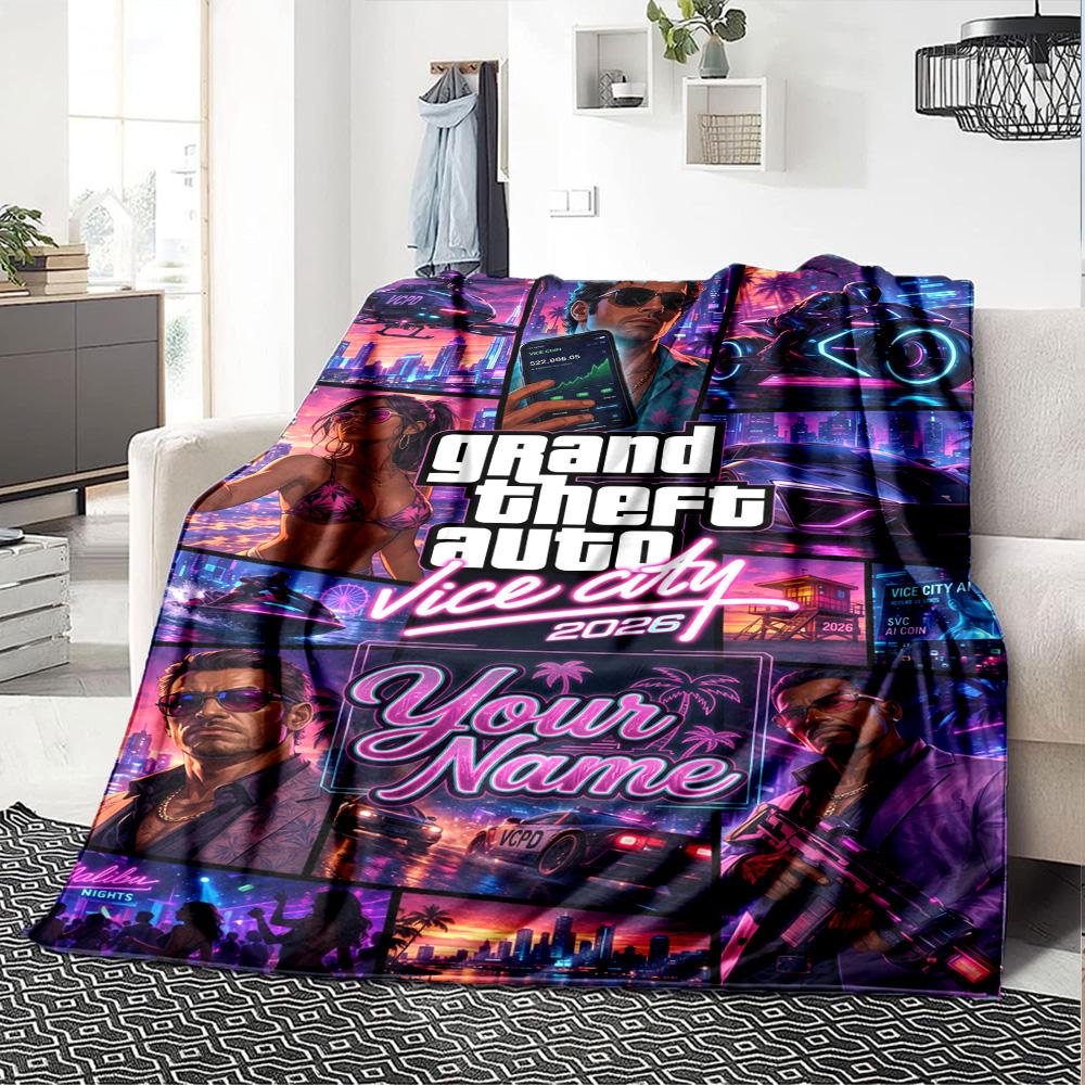 Gta Customize Text Blanket Gift Customizable Blanket Soft & Cozy for Bed Chair Home Decor Living Room Four Seasons Universal