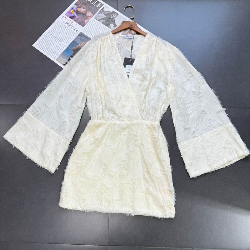 

Foreign Trade L0avies Pure Autumn New Elegant Big Bell Sleeve Exquisite Pure Desire Soft Sweet Spicy Waist Hugging Dress Cream apricot L