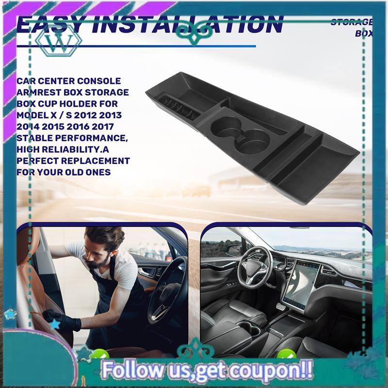 AA92-Car Center Console Armrest Box Storage Box Cup Holder For Tesla Model X / S 2012 2013 2014 2015 2016 2017