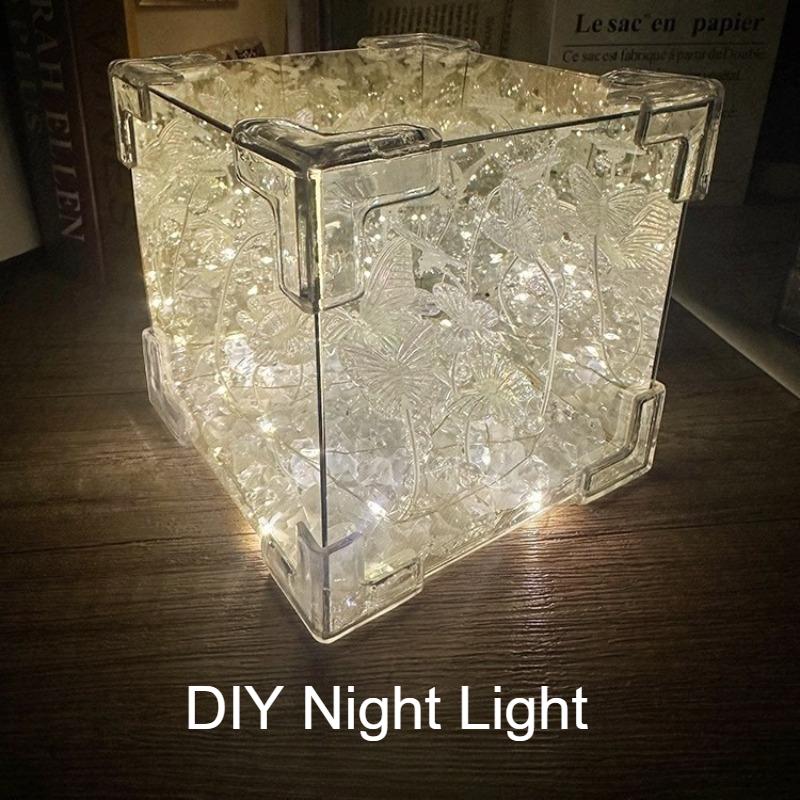 DIY Night Light Material Kit Cube Creative Plug in Night Lamp Art Aesthetic Bedside Lamp Butterfly Mood Light Bedroom Decor Gift