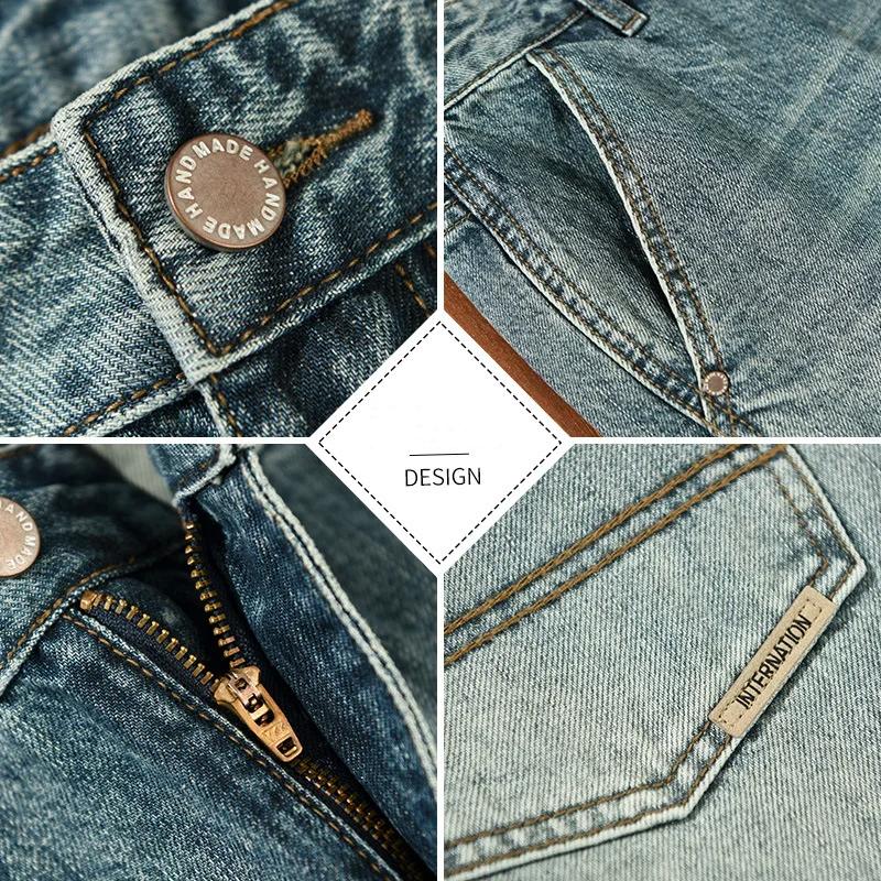 Classic Fashion Men's Jeans High Street Casual Retro Style Baggy Washed Jeans Cotton Mid-waist Straight Denim Pants Youth Men Trousers