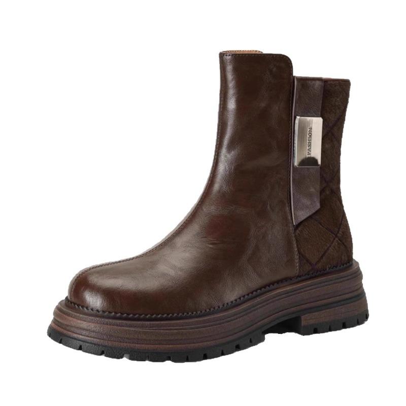 Warm Cotton Boots Sheepskin Integrated Snow Boots Women's Winter Velvet Thickened Soft Leather Thick-soled Short Boots Martin Boots
