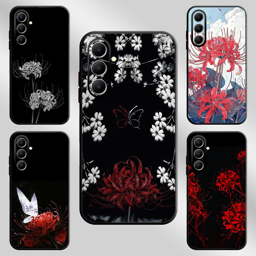 Handyhülle mit rotem Spinnenlilie-Motiv im japanischen Kunst- und Modedesign für Samsung Galaxy S26, S25, S24, S23, S22, S21 Plus, Ultra und Note20 (weich, schwarz)
