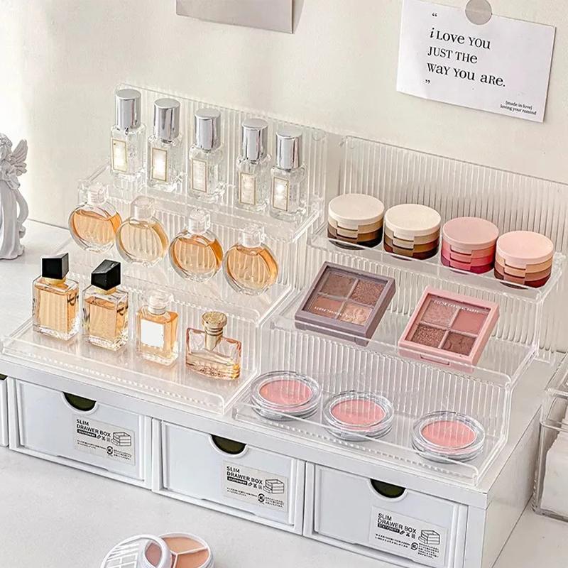 1-3 Tiers Acrylic Perfume Organizer Shelf  Ins Cosmetic Makeup Display Stand Cupcake Doll Desktop Shelves Storage Holder