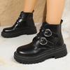 Women'S Mid Heels Boot Round Toe Platform Shoes  New Autumn Winter Fashion Belt Buckle Boots Short Boots For Women Handmade