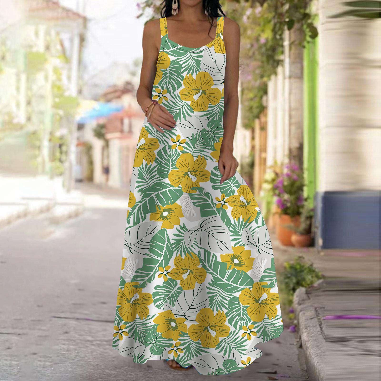 

Женское платье-комбинация Длинное платье макси Красное платье с вишневым принтом Весна и лето Для отдыха и отпуска 8XL жёлтый