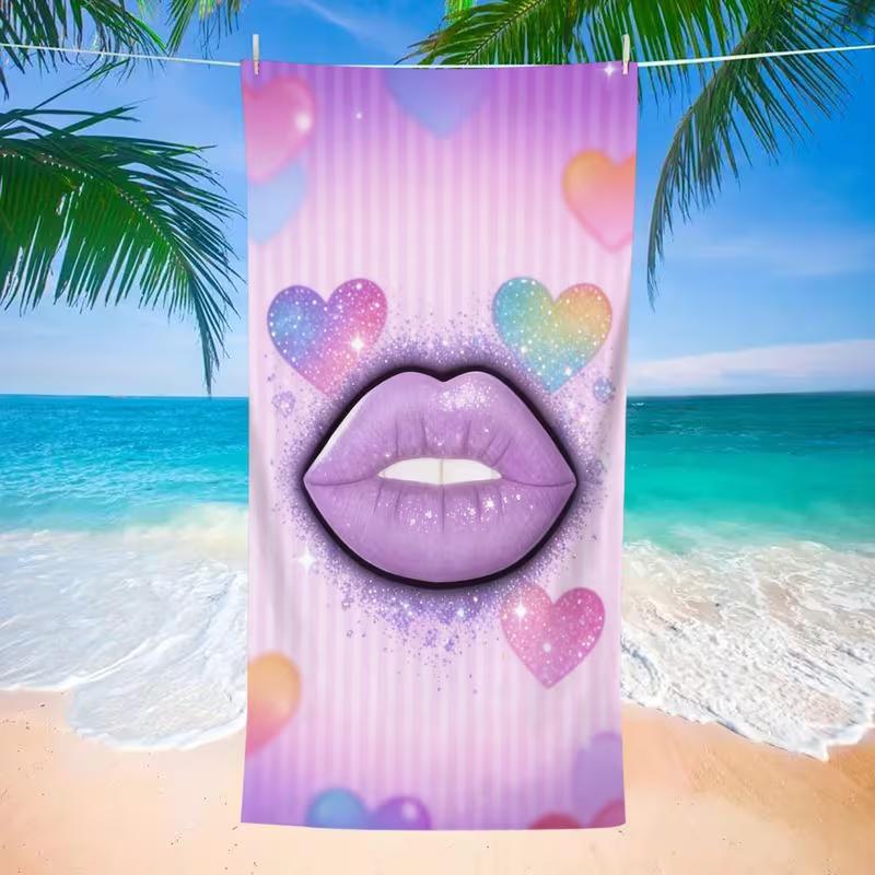 Glam Pink Lips Rainbow Leopard Print Beach Towel Quick Dry Sand-Free Absorbent Soft Beach Blanket for Summer Vacation Travel 50X100cm &1pc