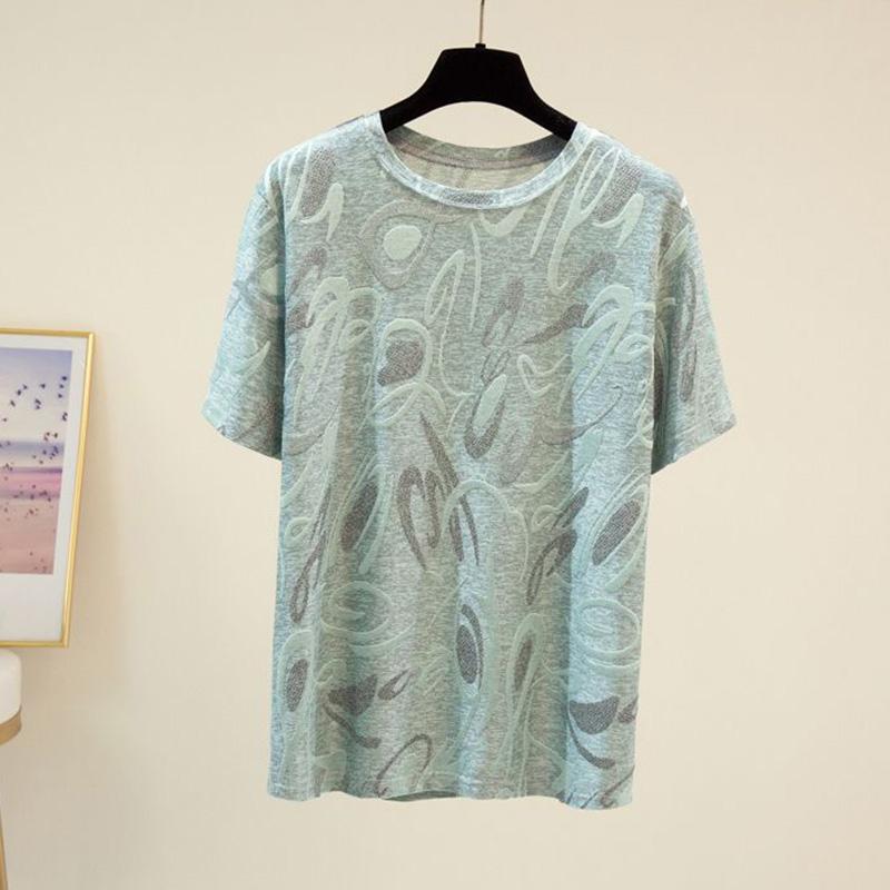 T-shirt Women Versatile Summer Casual Large Size Loose Round Neck Pullover Short-sleeved Tops