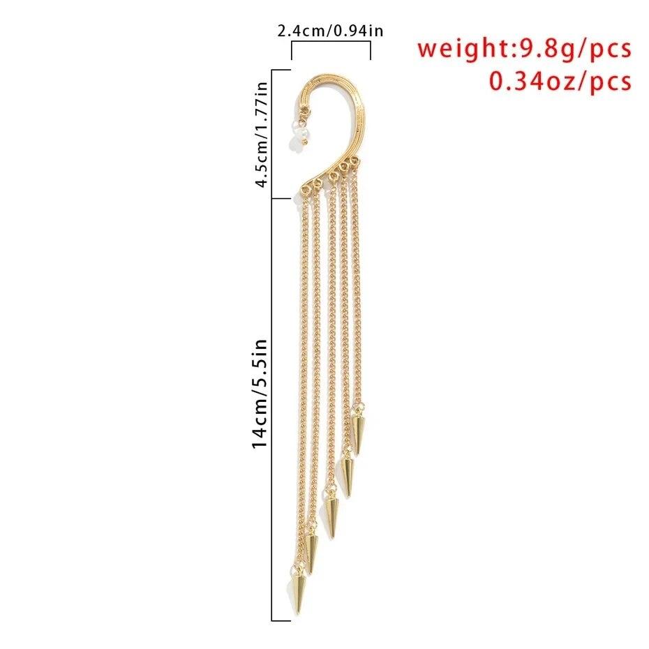 High Quality Long Tassel Clip Earring Fashion Statement Ear Cuff Fake Piercing Vintage Pendientes for Women Goth Jewelry Gift
