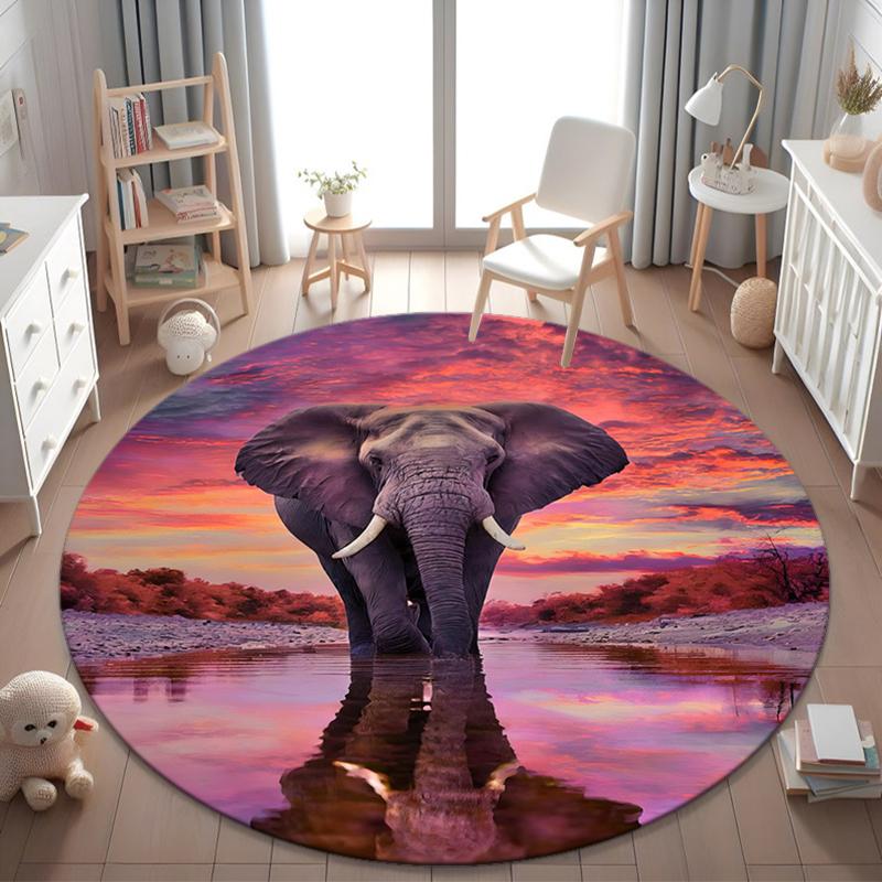 1Pc Elephant Circular Print Rug - Home Decoration Carpet For Living Room Bedroom Flooring Computer Chair Area Rug