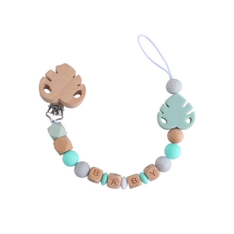 DIY Baby Personalized Name Leaf Pacifier Clips Holder Chain Teething Toys Gifts Wooden Ring Anti-drop Chains Babies