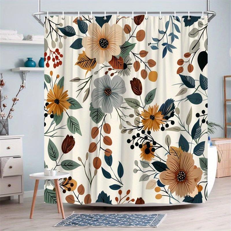 1 Piece Modern Floral Bathroom Decorative Shower Curtain, Polyester Fabric, Machine Washable, Suitable For Bathroom Decoration