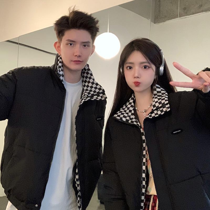 Chessboard couple s new cotton clothes loose design sense niche small winter thickened cotton clothes women S чёрный 3889₽
