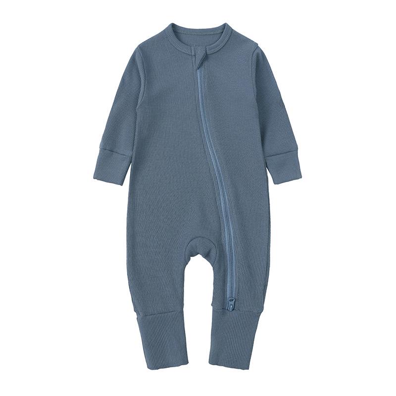 Newborn Autumn Wear Bodysuit: Long Sleeve, Mittens & Foot Cover, 0-24 Months, Solid Ribbed.