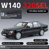 1:24 W140 320SEL Alloy Vintage Car Die-cast Metal Classic Car Toy Model Sound Light Pull Back Collectibles Children Birthday Gif